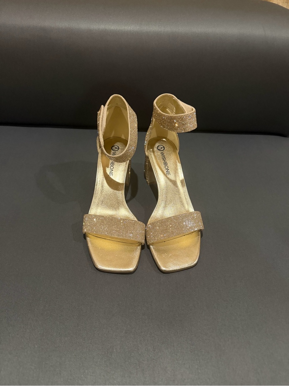 Wishbone Gold Glitter Ankle-Strap Heels